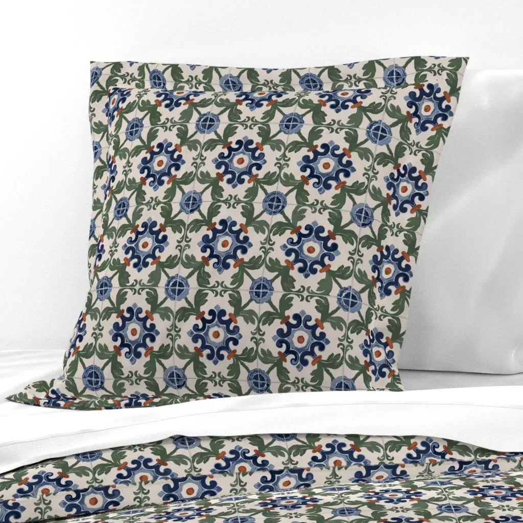 Distressed Mediterranean Tile Euro Pillow Sham - Blue product
