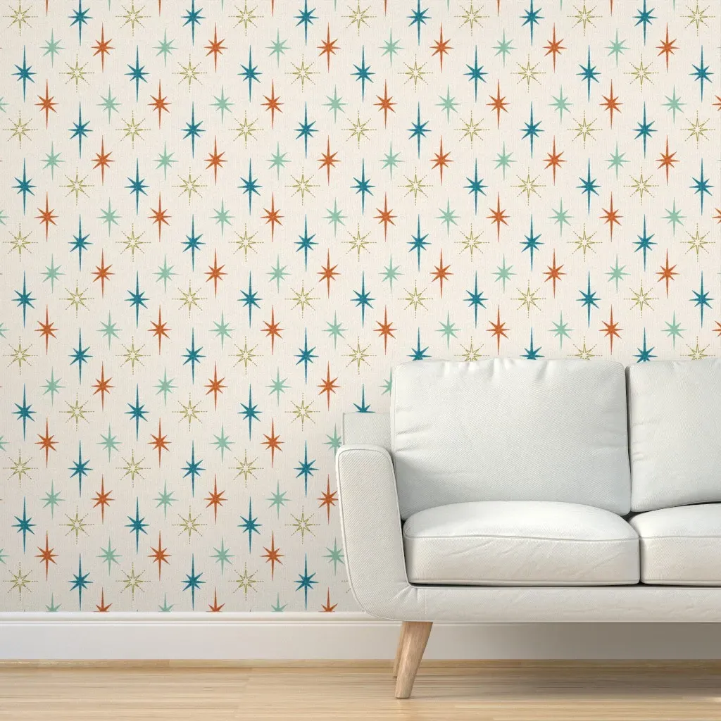 Distressed Retro Starbursts Peel and Stick Wallpaper - Teal product