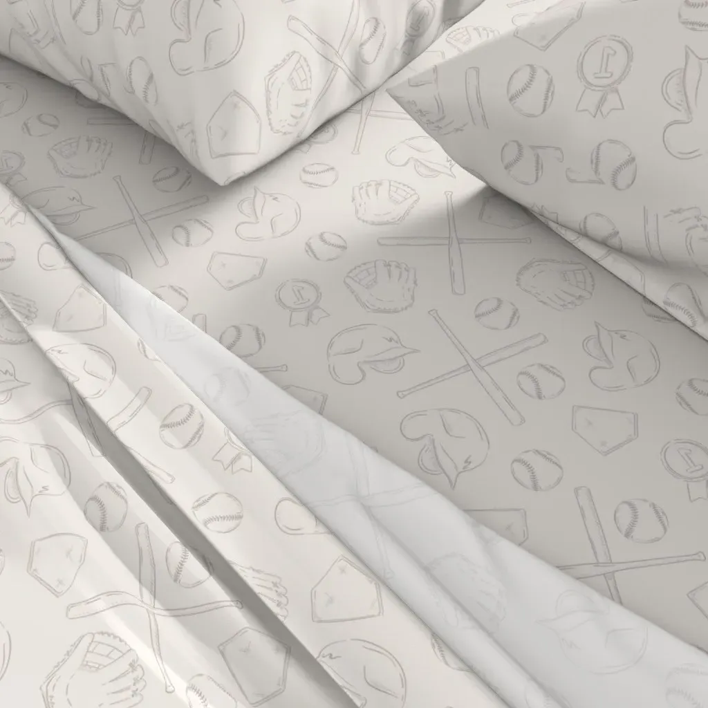 Ditsy Baseball Sport Icons Queen Sheet Set - Light Gray alternate view