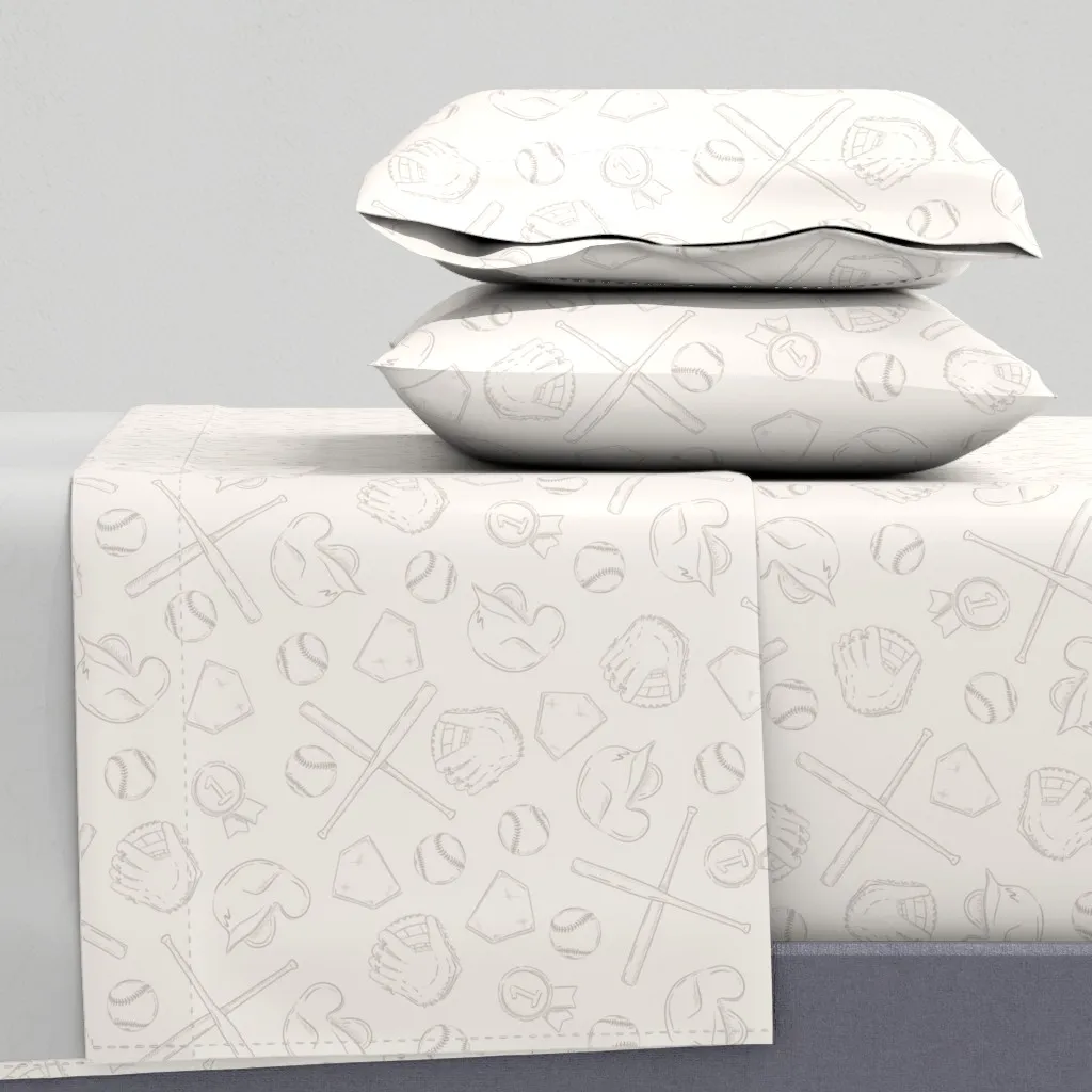 Ditsy Baseball Sport Icons Queen Sheet Set - Light Gray product