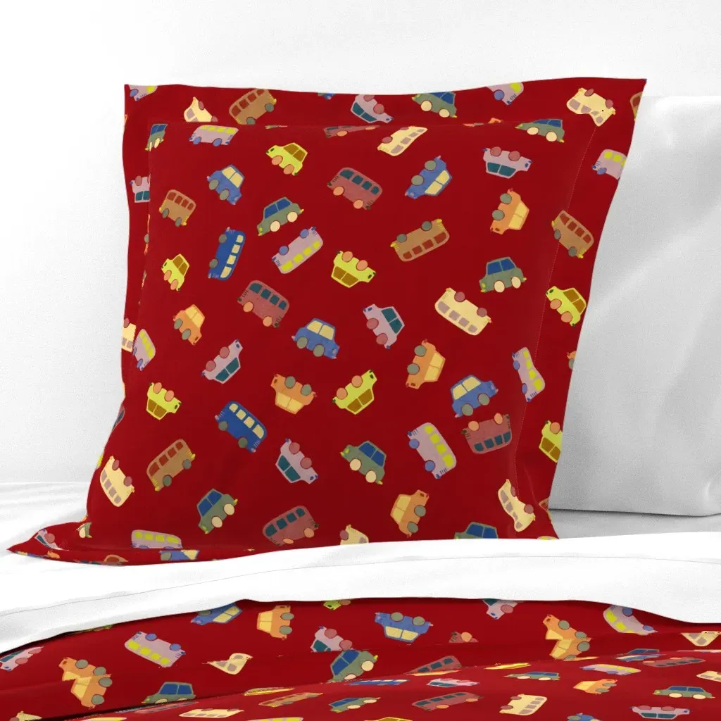 Ditsy Cars and Buses Euro Pillow Sham - Blue product