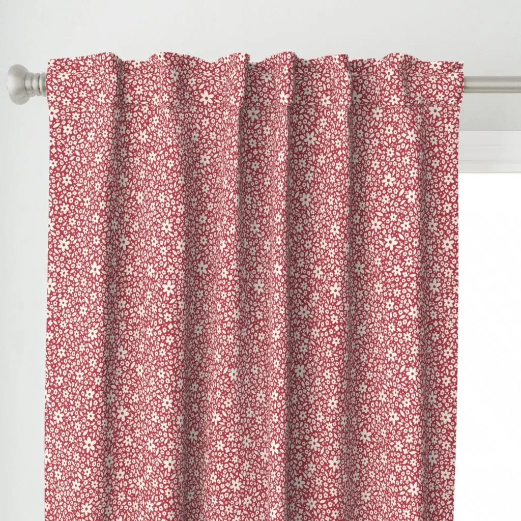 Ditsy Daisy Floral Curtain Panel - Red alternate view