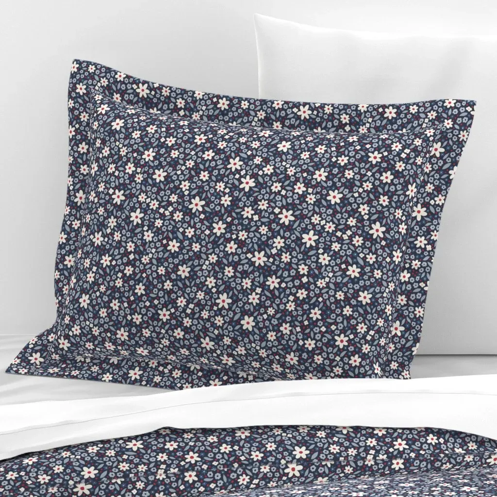 Ditsy Floral Daisy Standard Flanged Pillow Sham - White, Cotton Sateen product