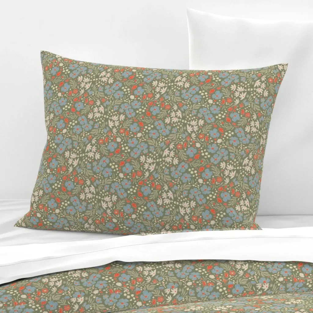 Ditsy Floral Standard Knife Edge Pillow - Sage Blue, Cotton Sateen product