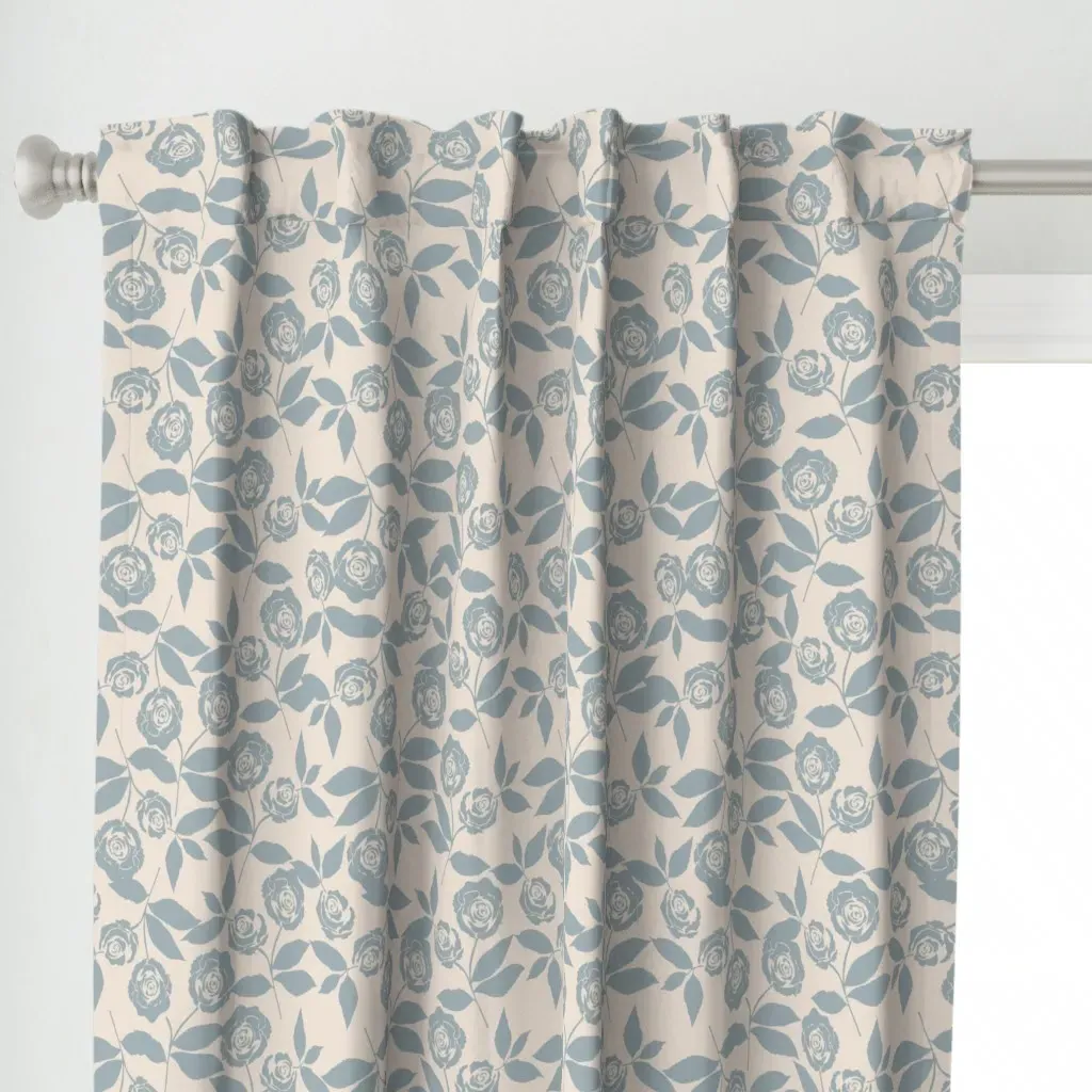 Ditsy Rose Curtain Panel - Dusty Blue alternate view
