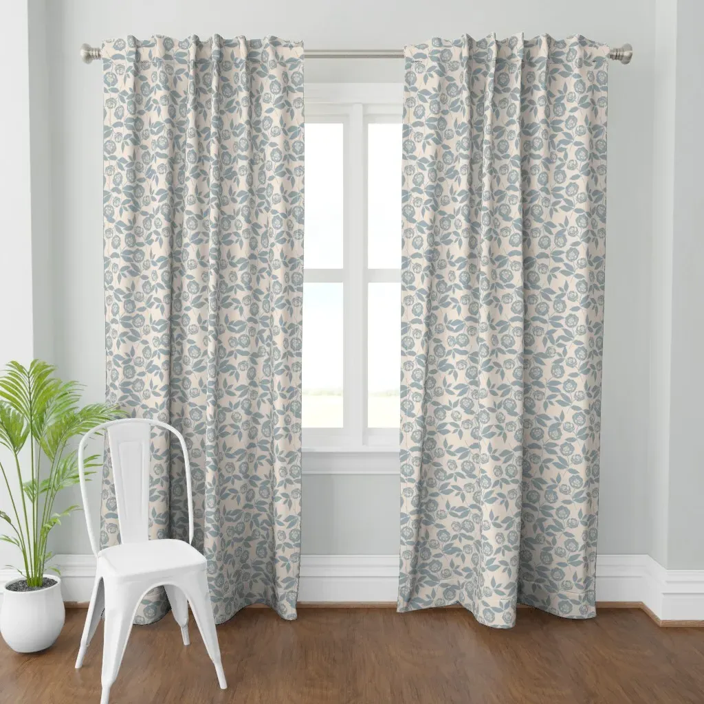 Ditsy Rose Curtain Panel - Dusty Blue product
