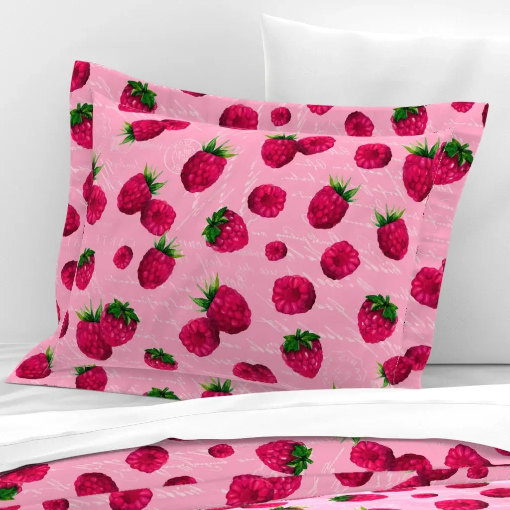Ditsy Summer Fruit Raspberry Standard Flanged Cushion Cover - Pink, Cotton Sateen product