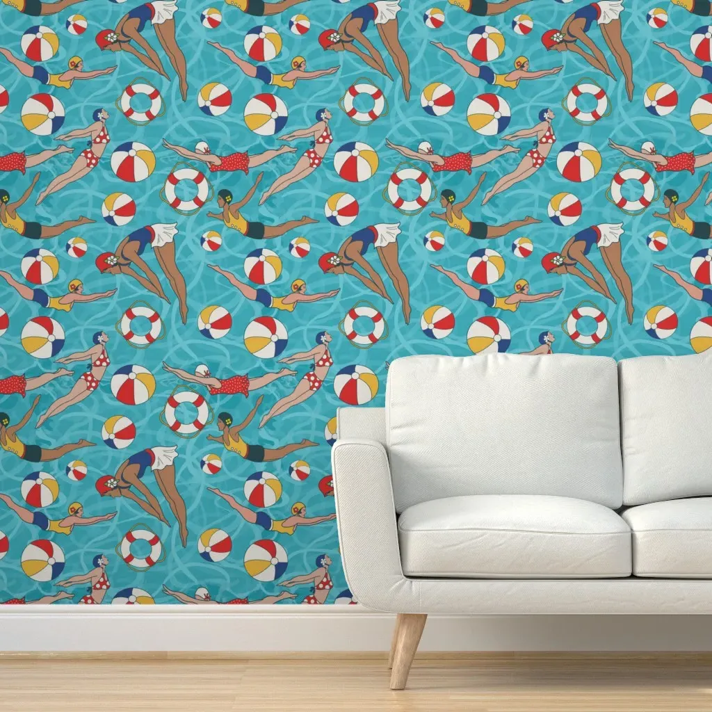 Diving Divas Peel and Stick Wallpaper - Blue, Pink product
