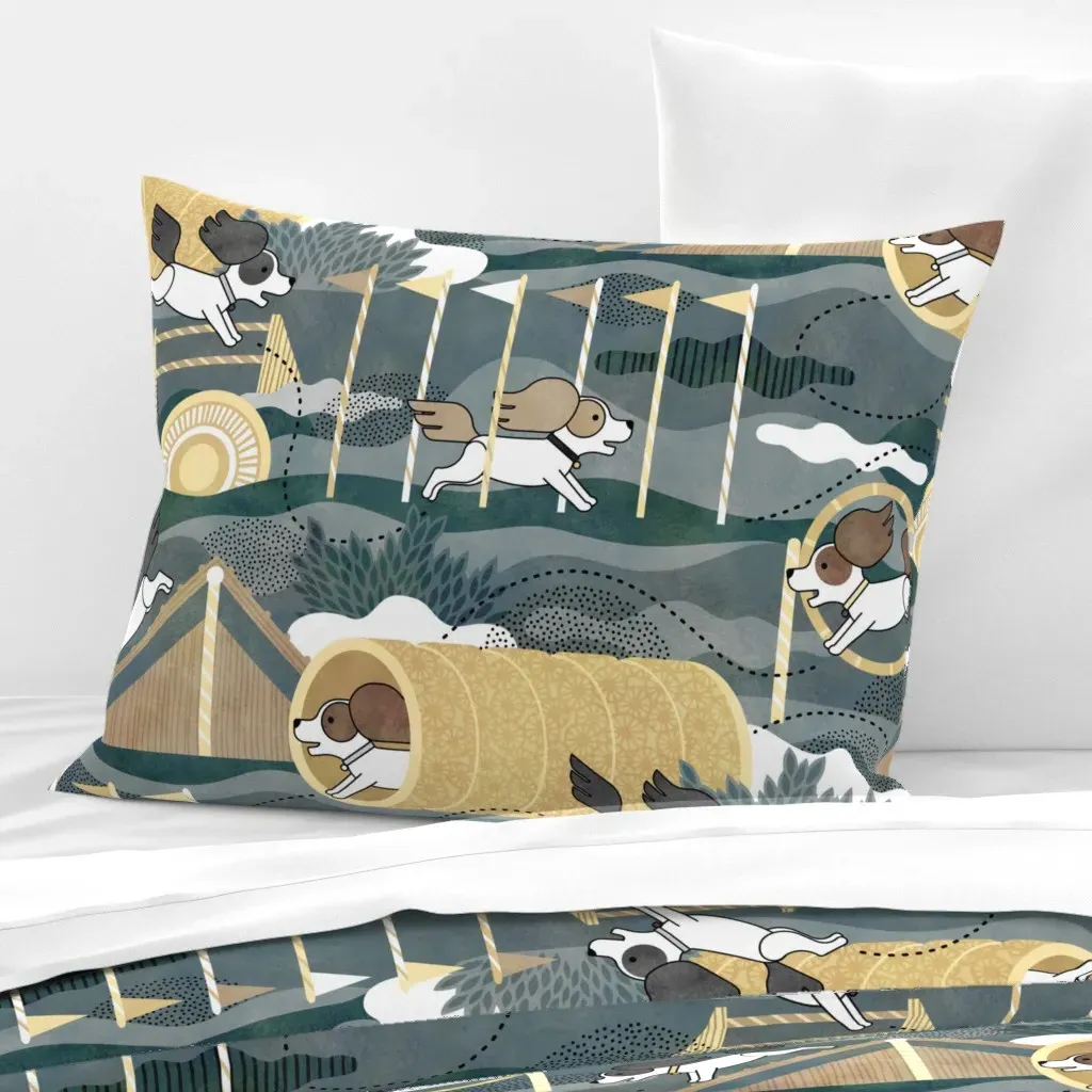 Dog Agility Dogs At The Park Standard Knife Edge Pillow - Teal, Cotton Sateen product