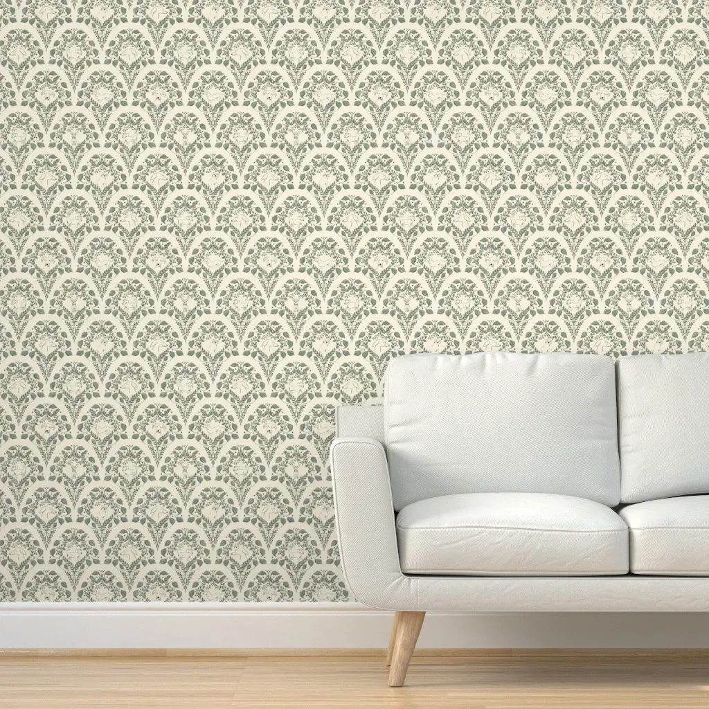 Dog and Floral Damask Peel and Stick Wallpaper - Sage Green product