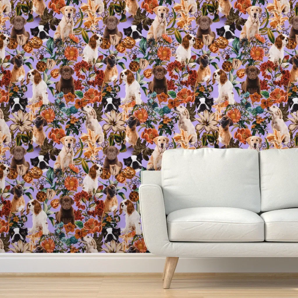 Dog and Floral Peel and Stick Wallpaper - Purple product
