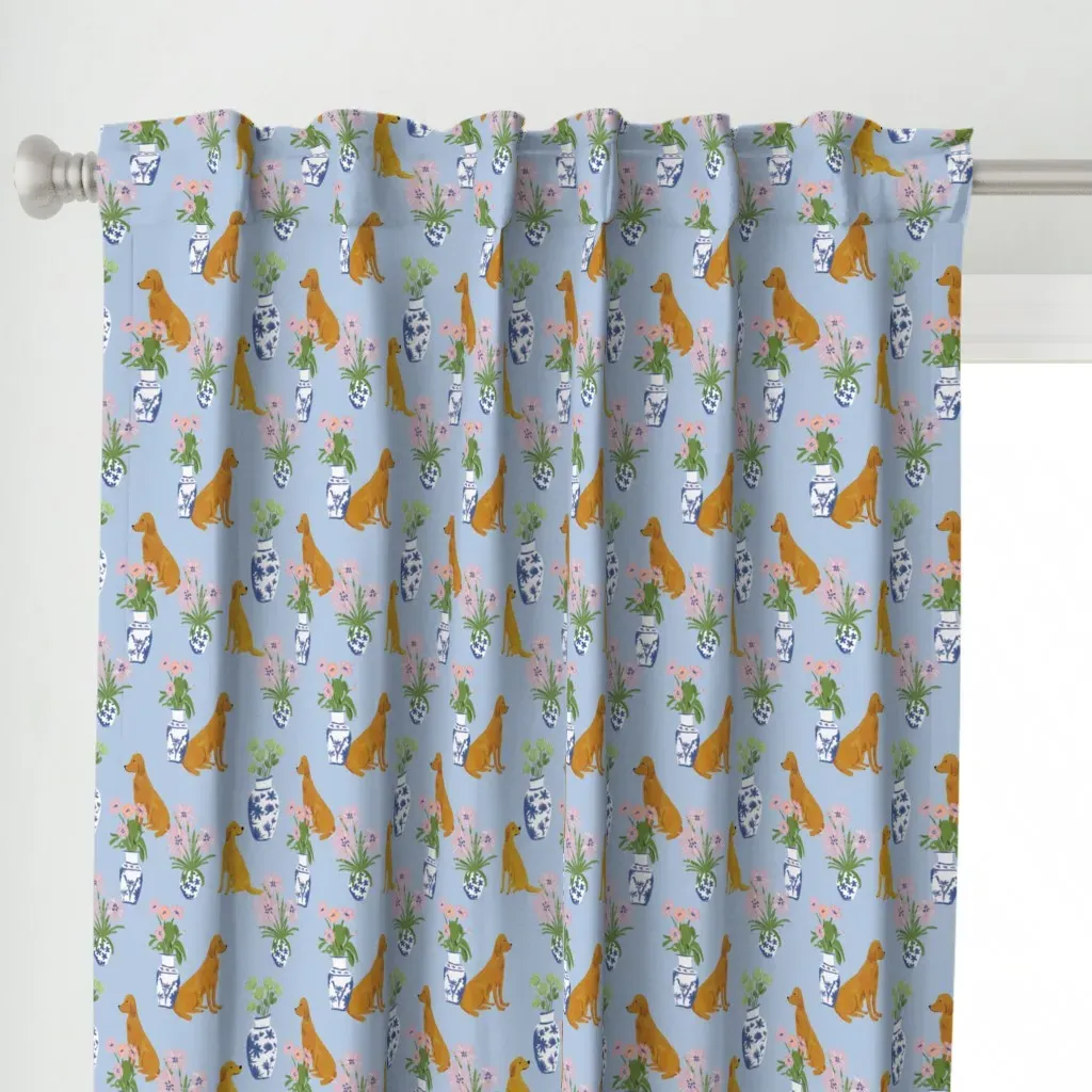 Dog And Flowers Vases Curtain Panel - Gold alternate view
