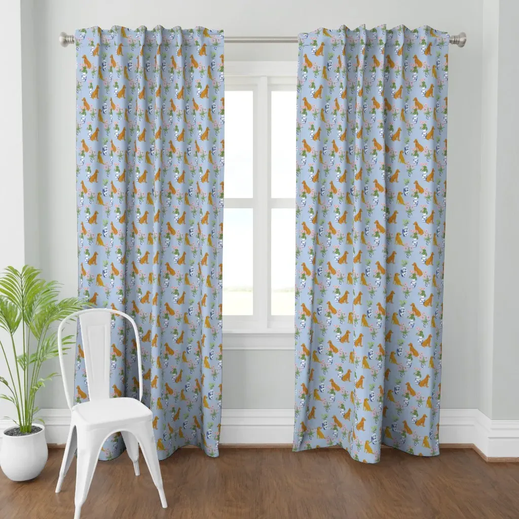 Dog And Flowers Vases Curtain Panel - Gold product