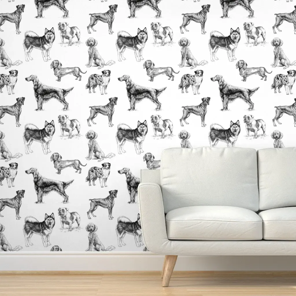 Dog Breeds Illustrated Jumbo Print Peel and Stick Wallpaper - Black product
