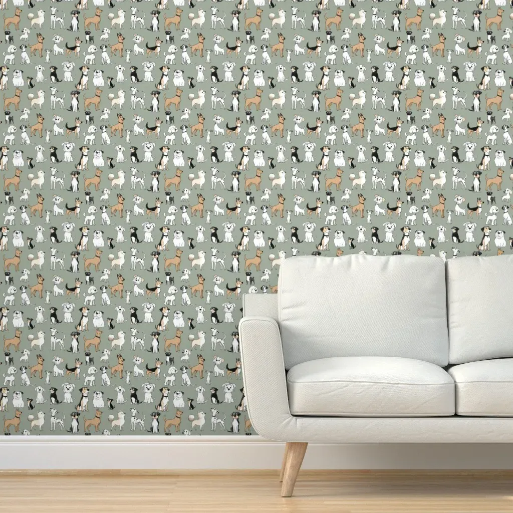 Dog Breeds Peel and Stick Wallpaper - Sage Green product