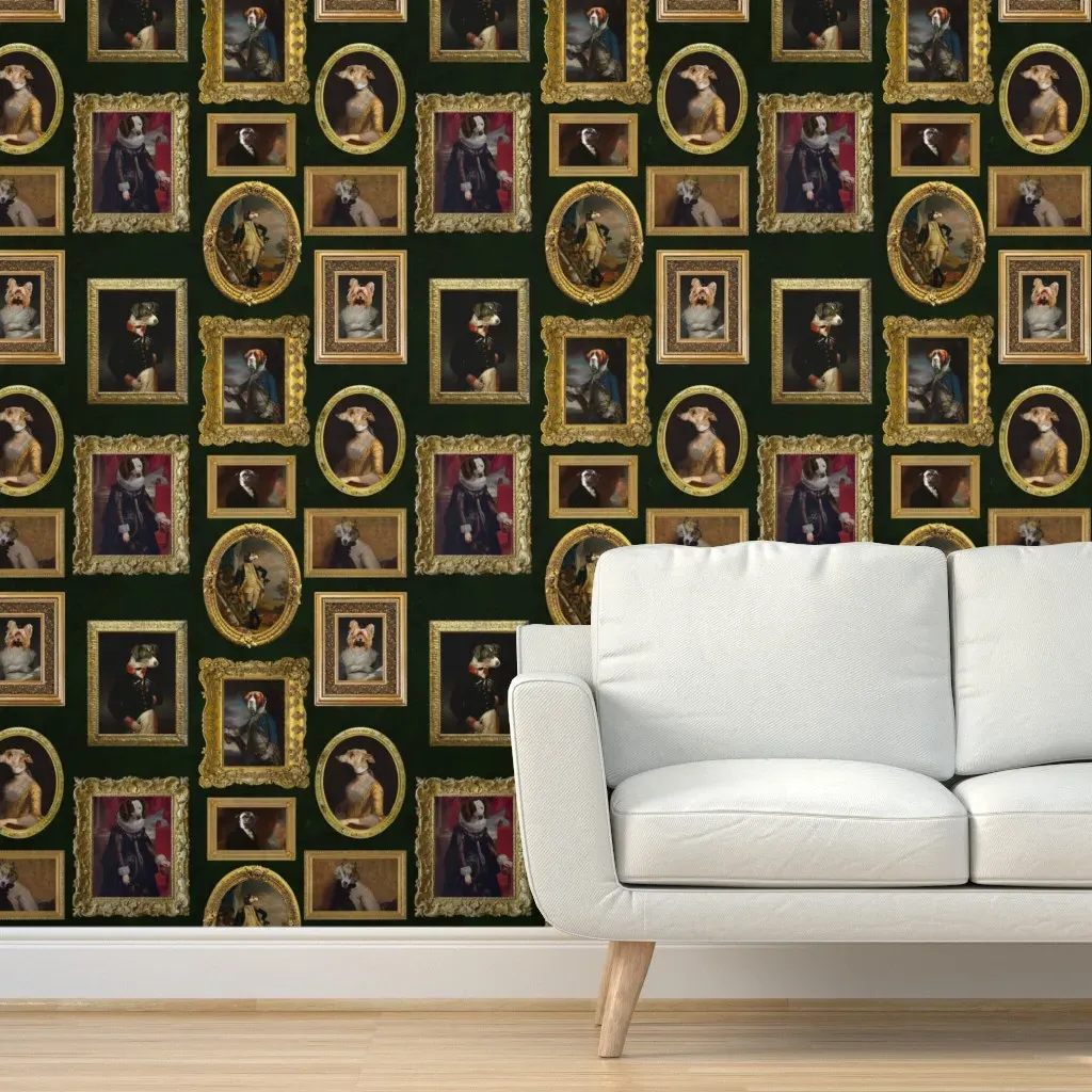 Dog Breeds Portraits Gold Frames Peel and Stick Wallpaper - Gold product