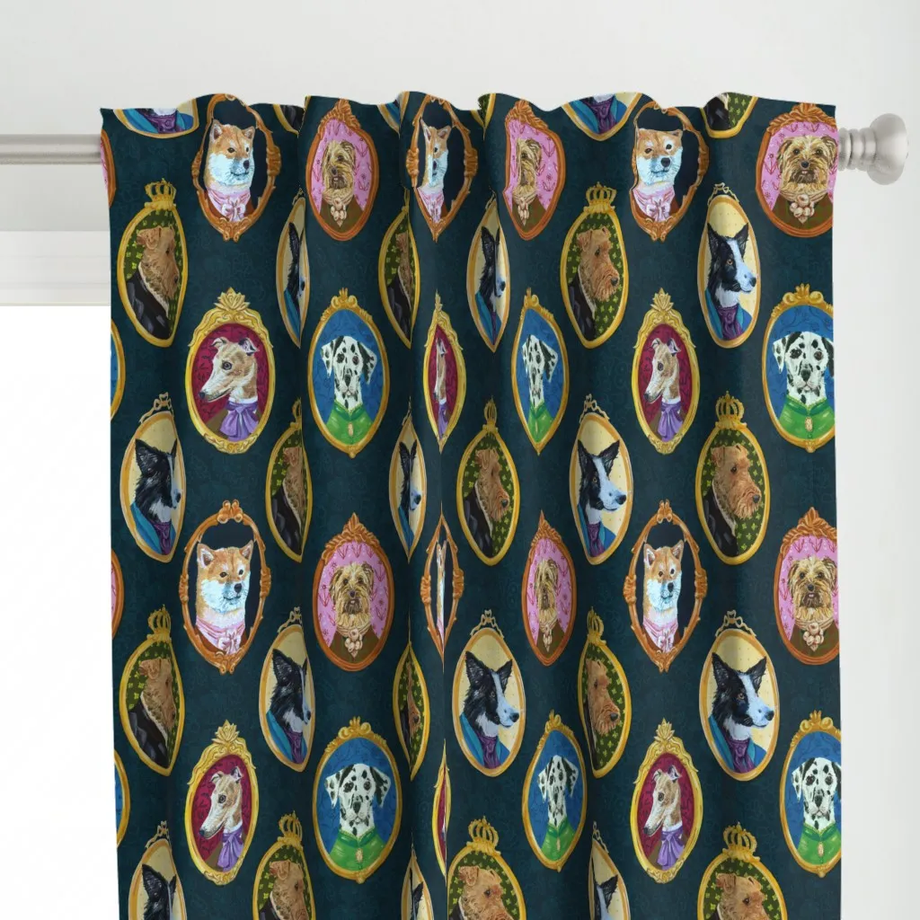 Dog Cameos Medium Curtain Panel - Teal alternate view
