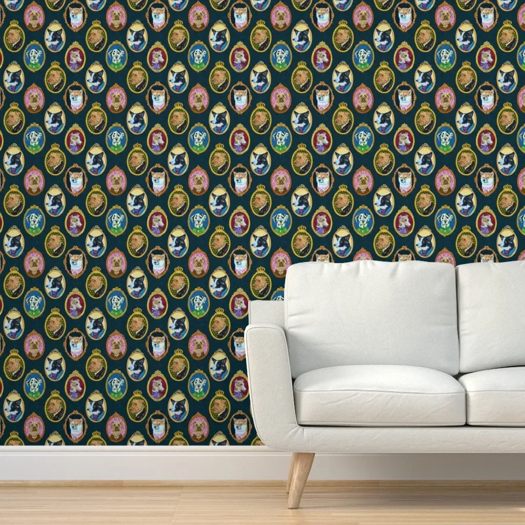 Dog Cameos Peel and Stick Wallpaper Medium - Teal product