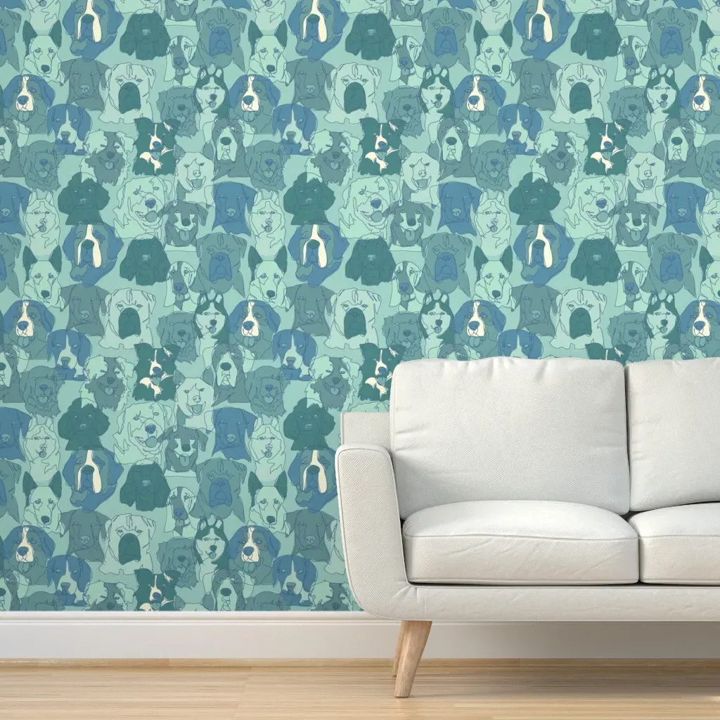 Dog Continuous Line Contour Peel and Stick Wallpaper - Teal product