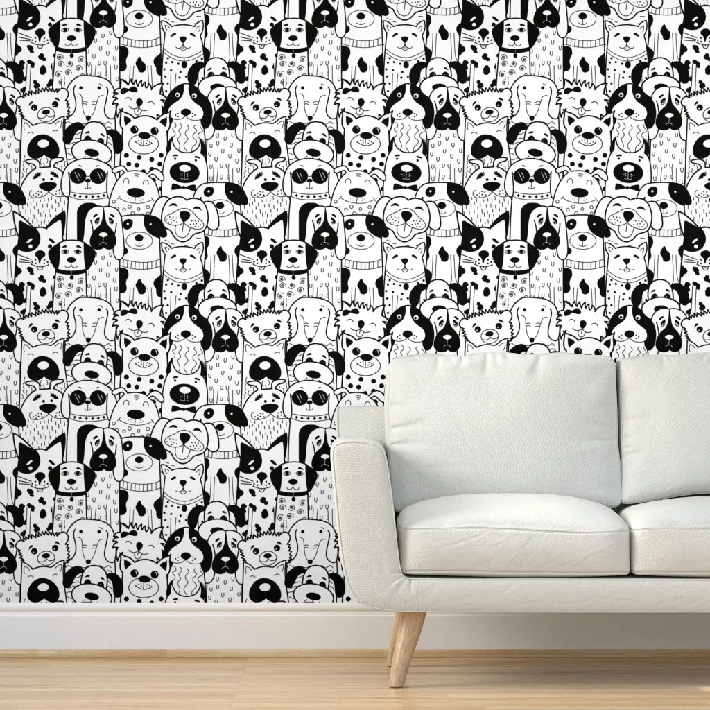 Dog Doodle Peel and Stick Wallpaper - Black and White product