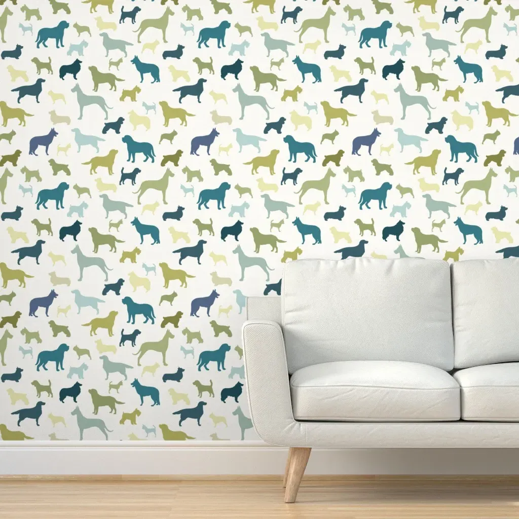 Dog Lover Silhouette Peel and Stick Wallpaper - Teal product