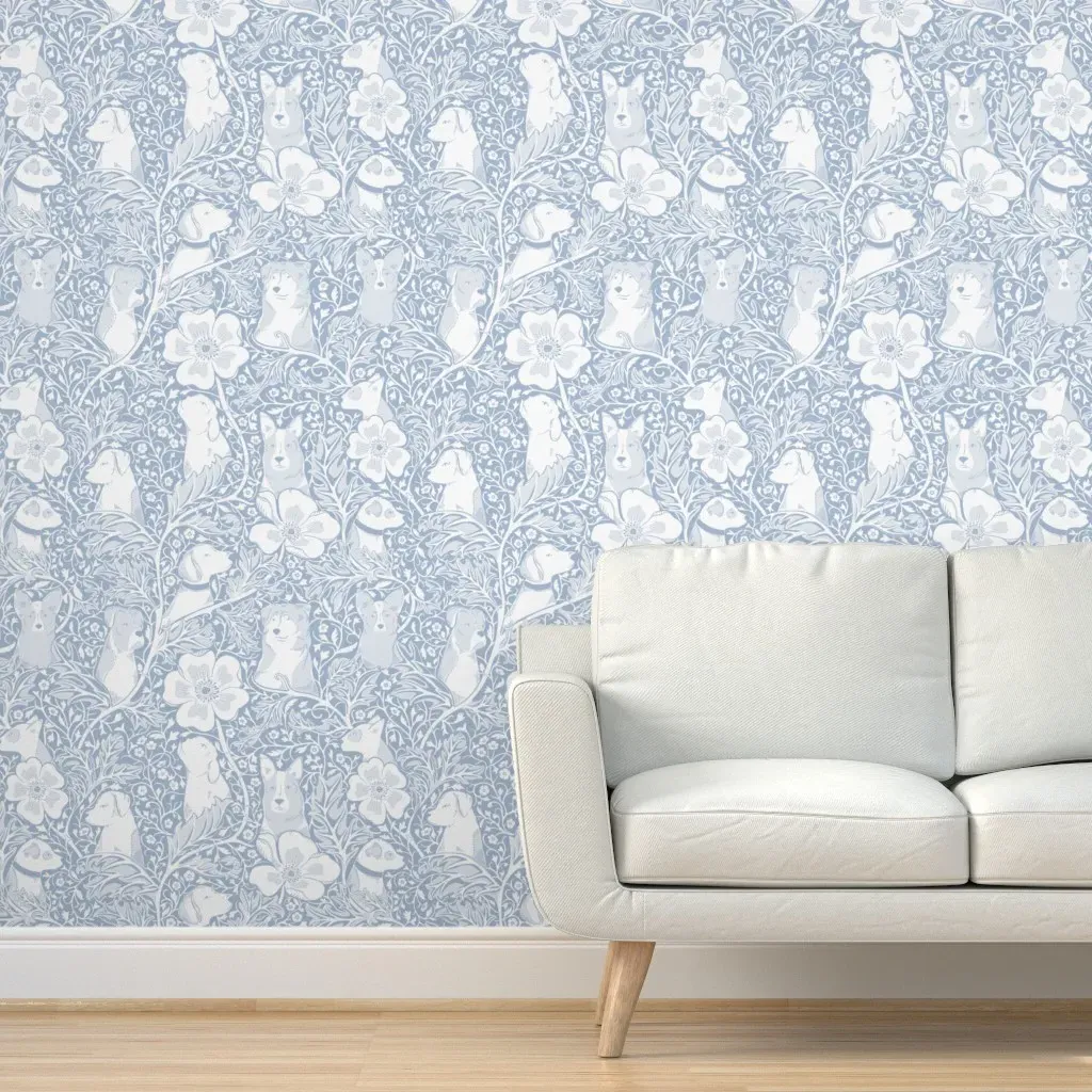 Dog Nouveau Botanical Peel and Stick Wallpaper - Powder Blue, White product