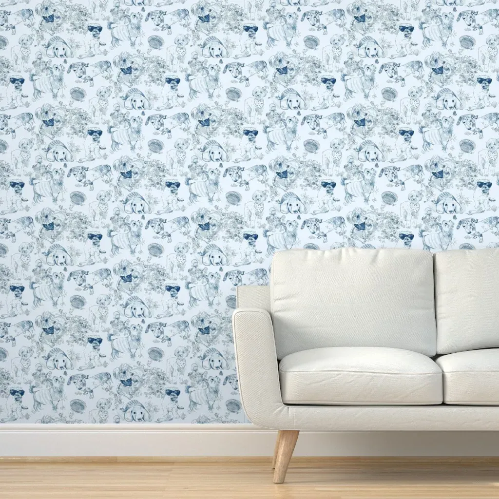 Dog Park Toile Large Scale Peel and Stick Wallpaper - Navy product