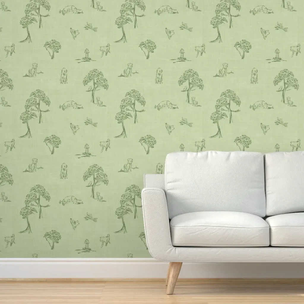 Dog Park Toile Peel and Stick Wallpaper - Sage Green, Linen product