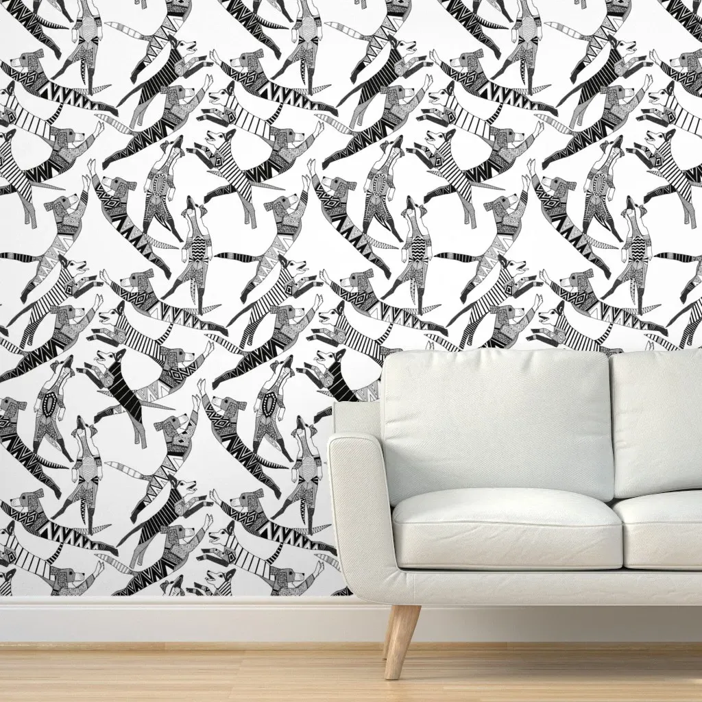 Dog Party Peel and Stick Wallpaper - Black, White product