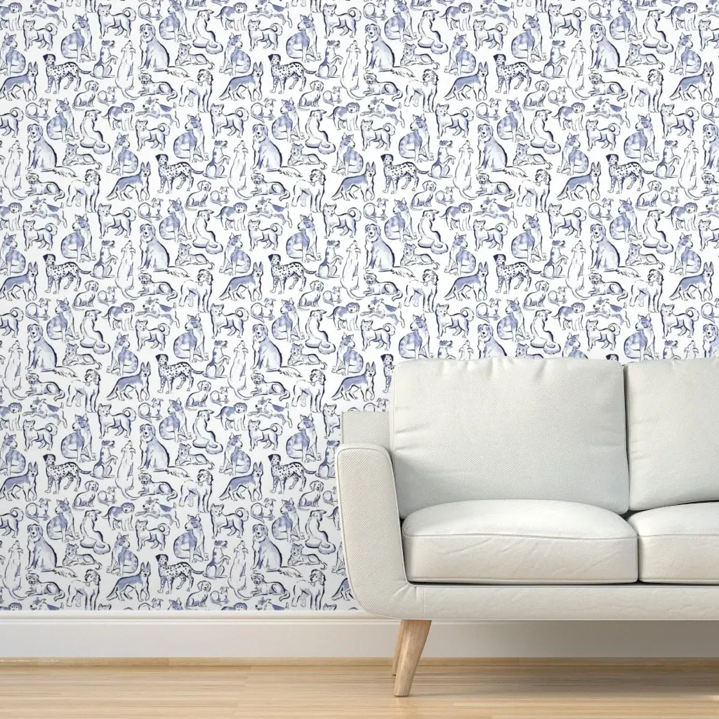 Dog Print Peel and Stick Wallpaper - Navy Blue product