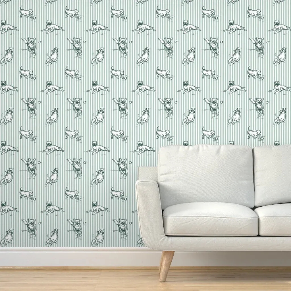 Dog Toile Peel and Stick Wallpaper - Spearmint Green, White product