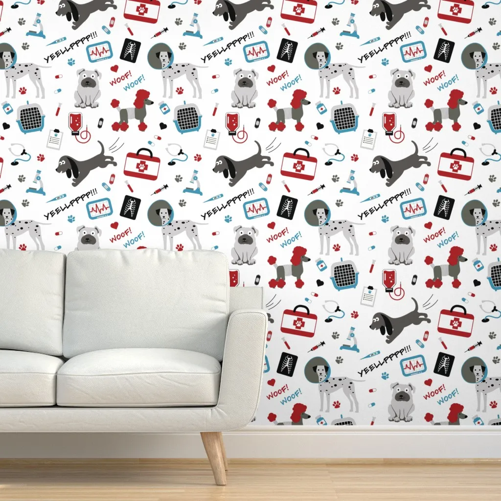 Doggy Chaos At The Vet Peel and Stick Wallpaper - Gray product