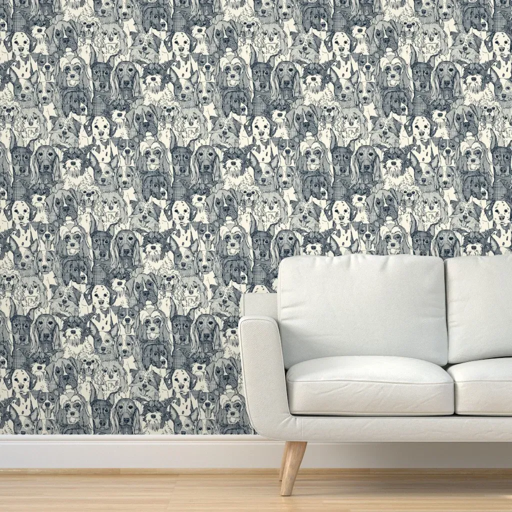 Dogs Aplenty Peel and Stick Wallpaper - Navy Blue product