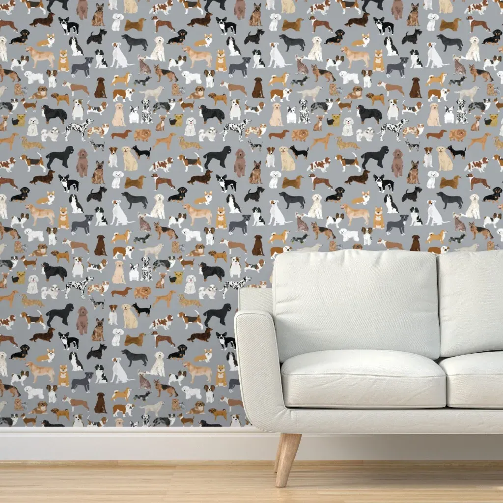 Dogs Breed Pattern Peel and Stick Wallpaper - Grey product