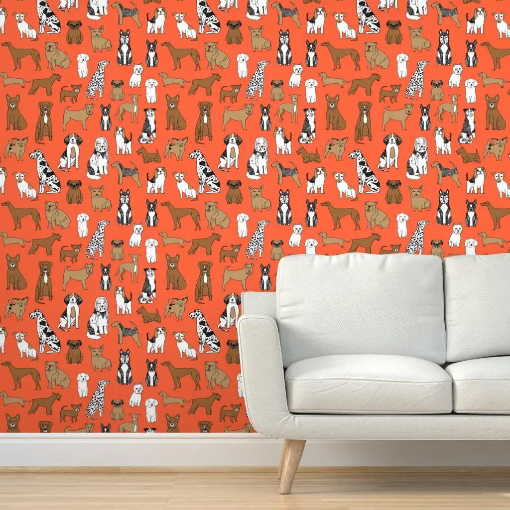 Dogs & Bulldogs Peel and Stick Wallpaper - Orange product