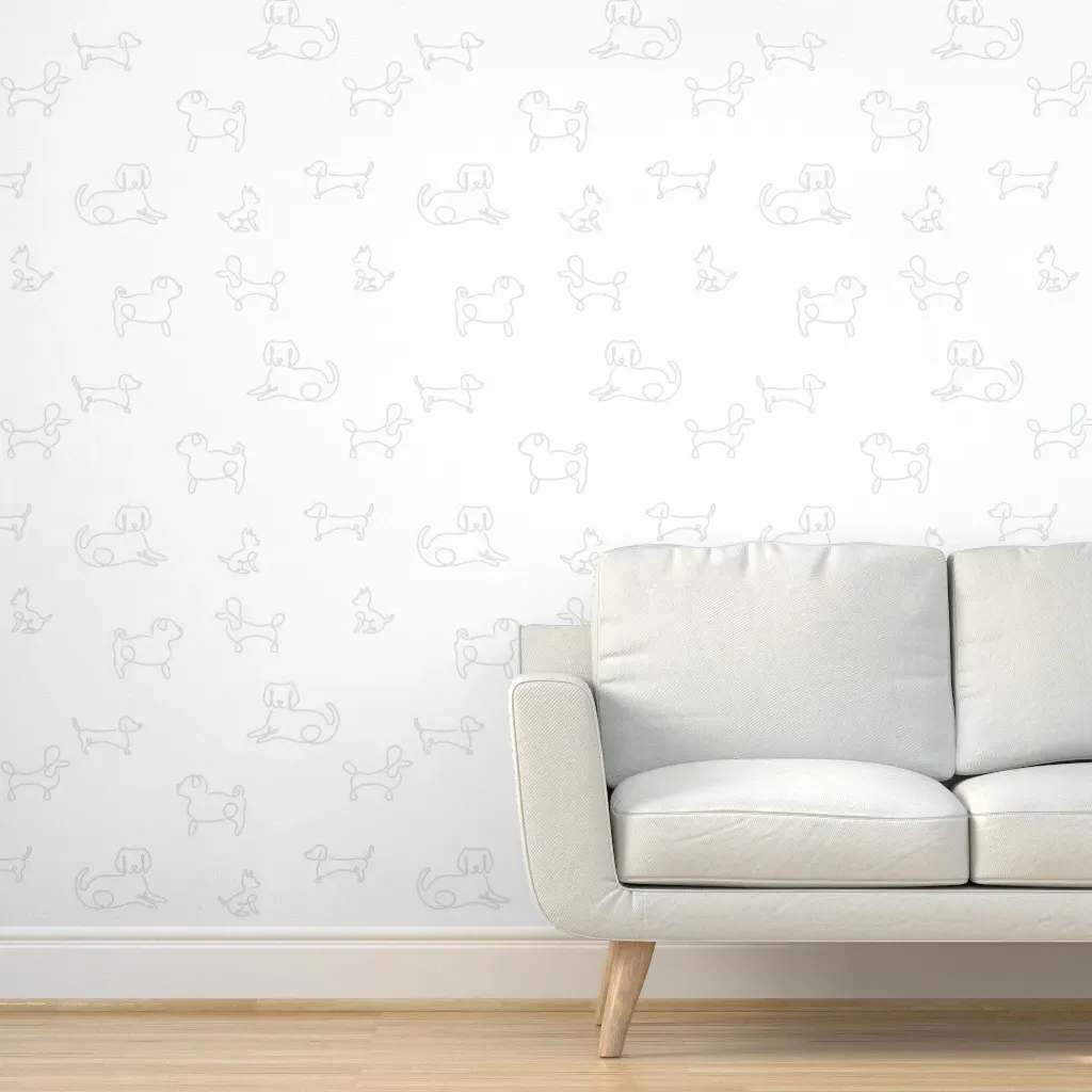 Dogs Line Art Peel and Stick Wallpaper - Mint Green product