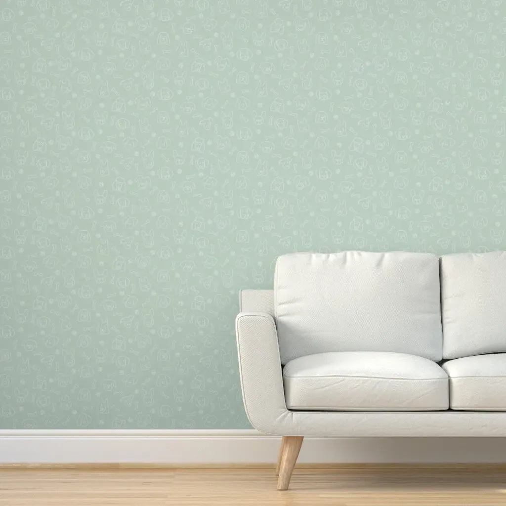 Dogs Paws Bones Doodle Peel and Stick Wallpaper - Light Green product