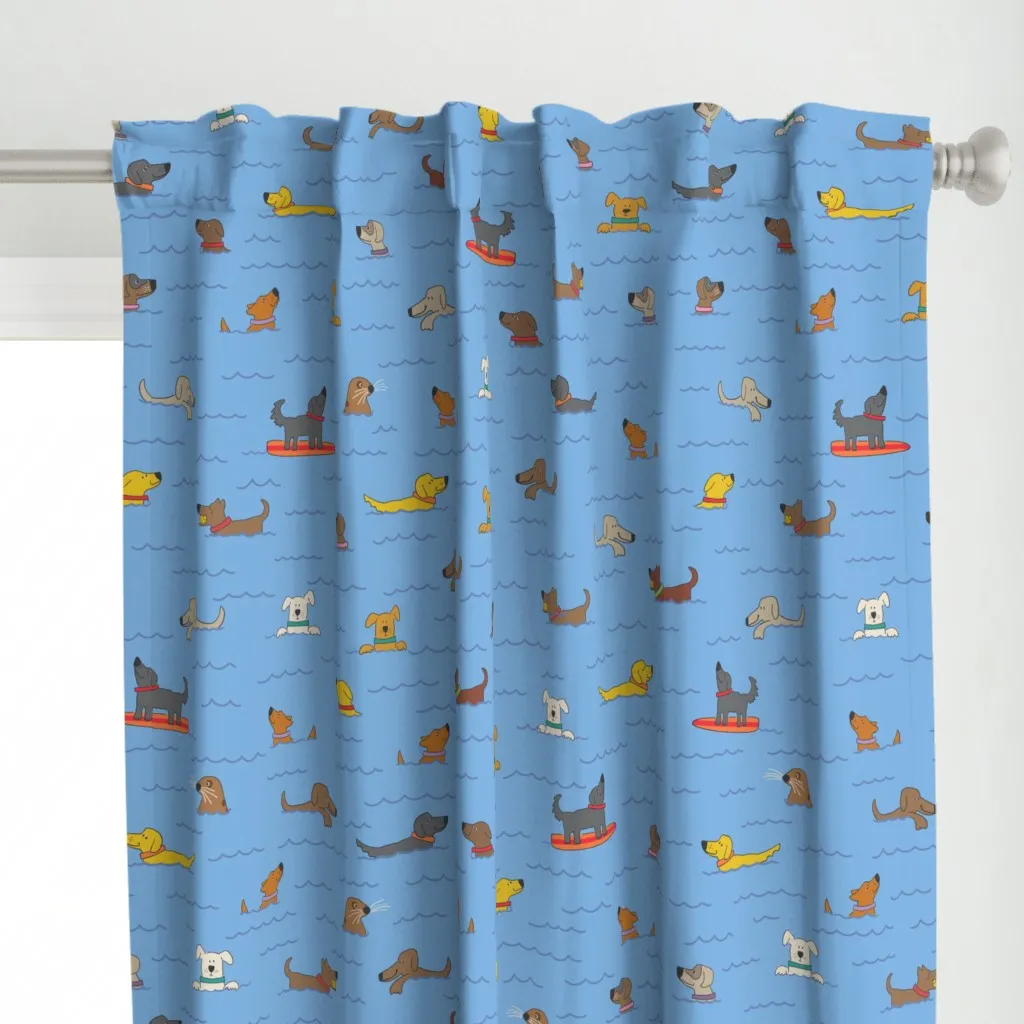 Dogs Swimming Surfing Curtain Panel - Light Blue alternate view