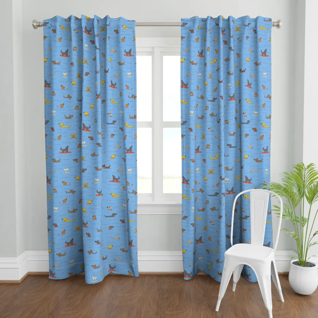 Dogs Swimming Surfing Curtain Panel - Light Blue product
