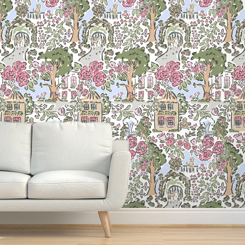 Dogwood And Roses Botanical Toile Peel and Stick Wallpaper - Pink product