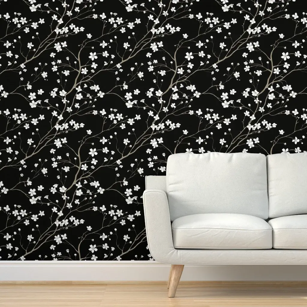 Dogwood Tree Blossoms Peel and Stick Wallpaper - Black, White product