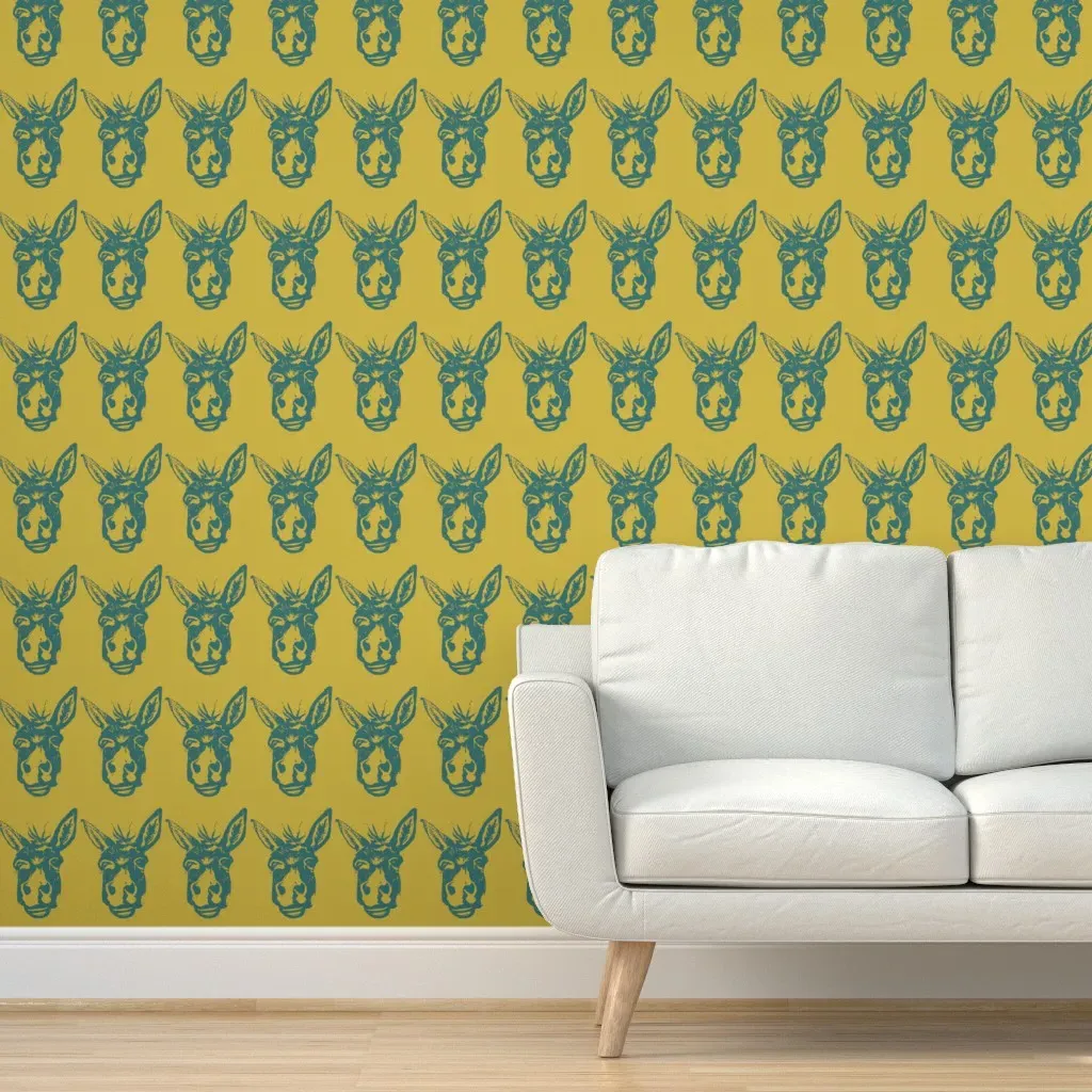 Donkey Face Peel and Stick Wallpaper - Teal, Mustard Yellow product