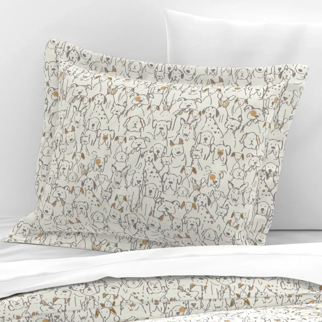 Doodle Dogs 30x24" Standard Flanged Cushion Cover - Beige, Cotton Sateen product