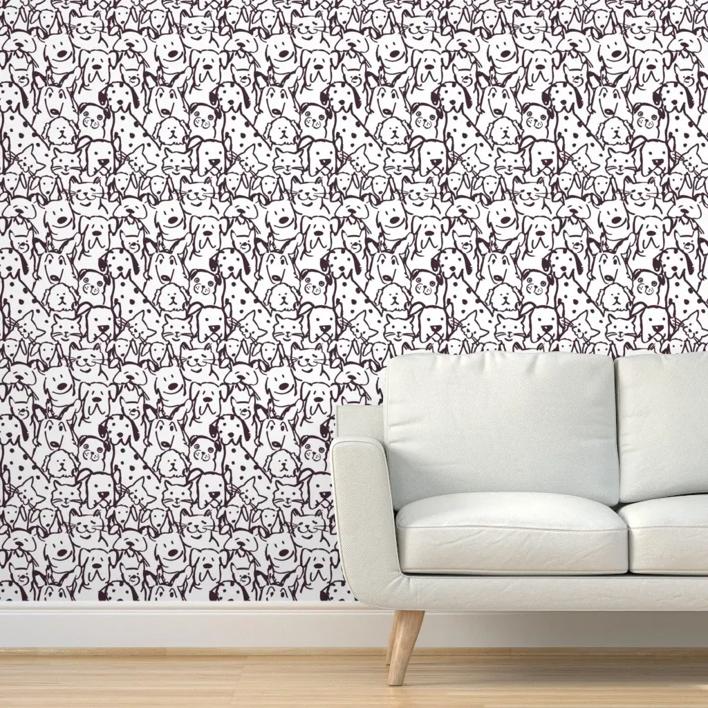 Doodle Dogs And Cats Farrow And Ball Pelt Outline Peel and Stick Wallpaper - Dark Purple product