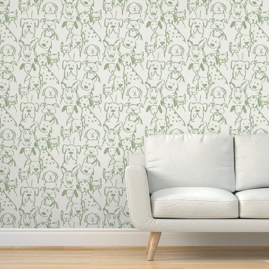 Doodle Dogs Peel and Stick Wallpaper - Sage Green, Off White product