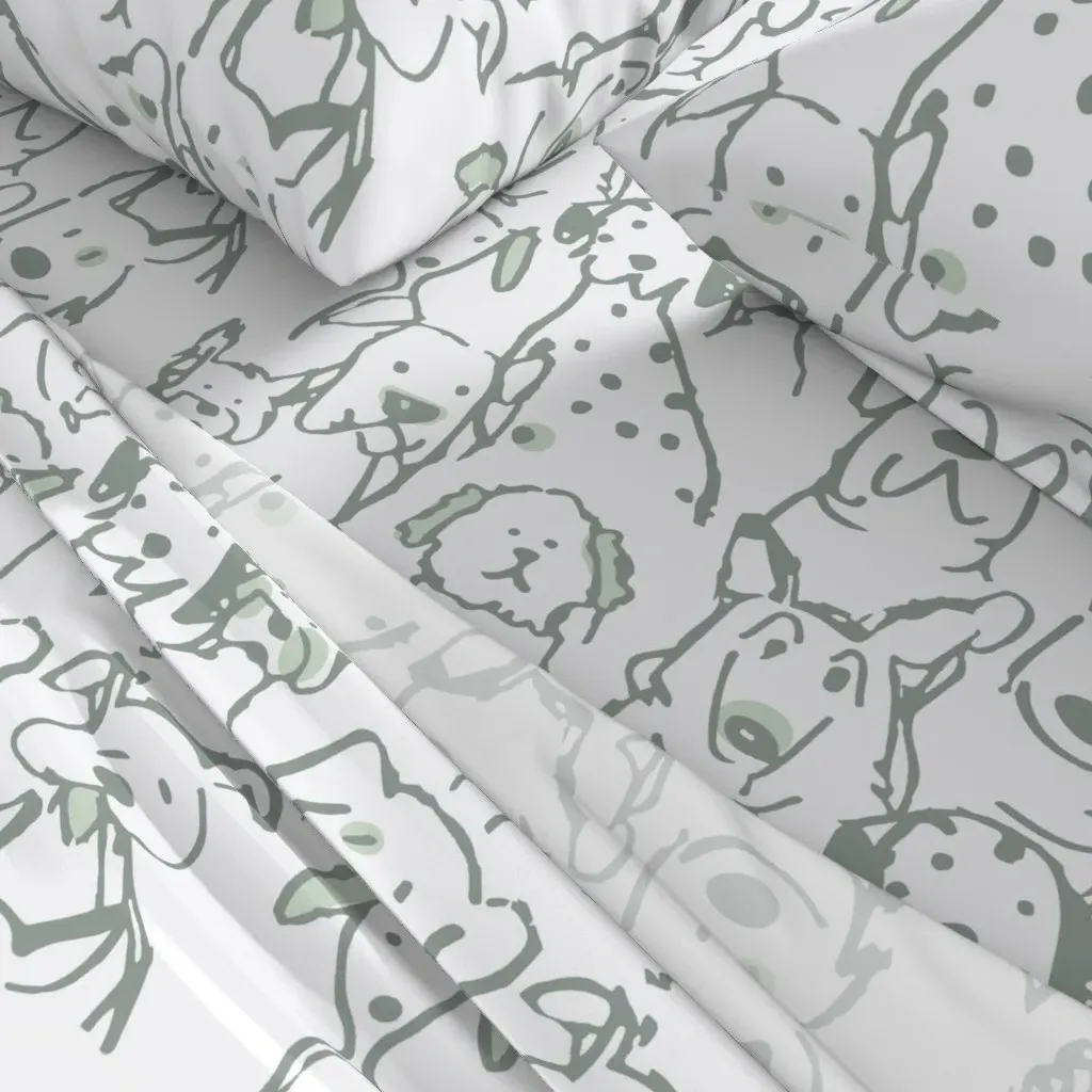 Doodle Dogs Queen Sheet Set - Sage Green alternate view