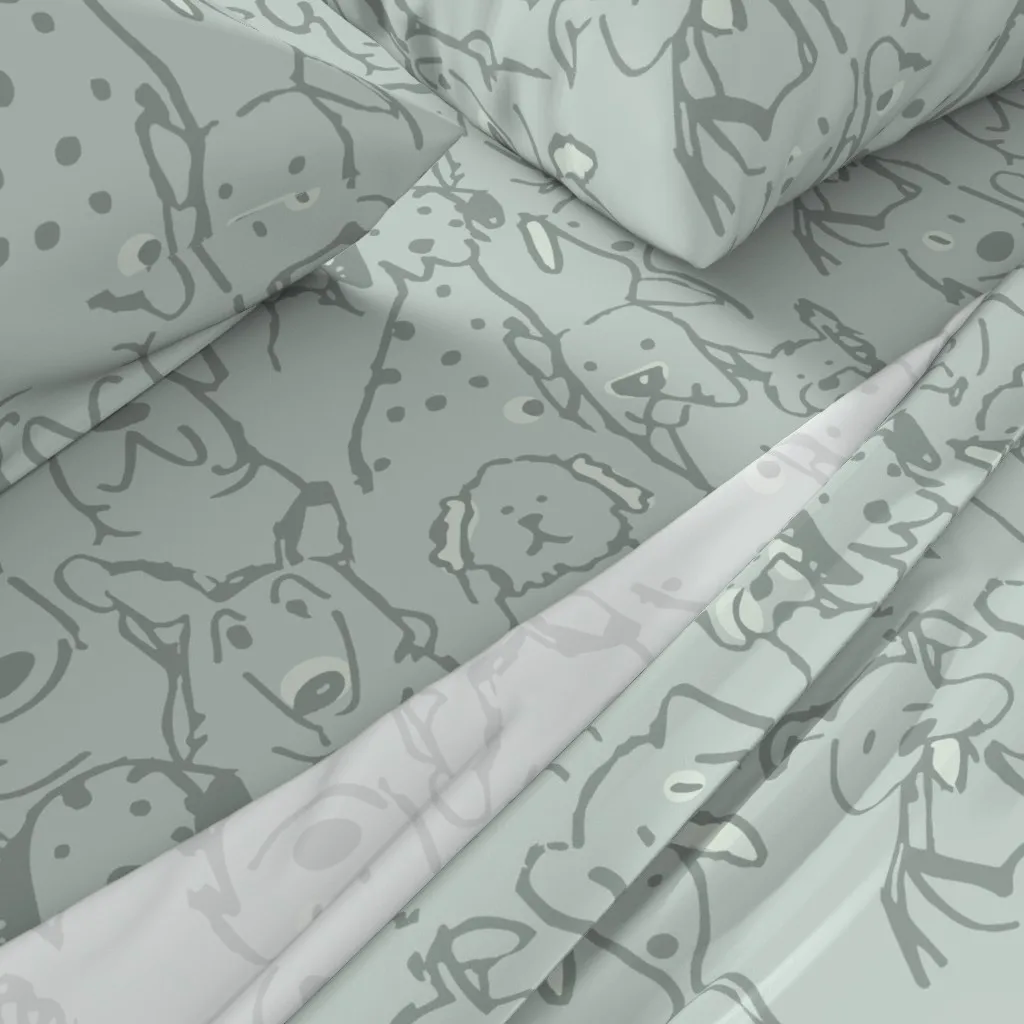 Doodle Dogs Queen Sheet Set - Sage Green alternate view