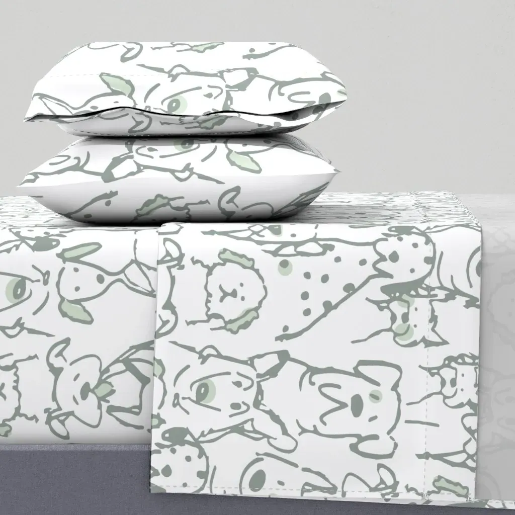 Doodle Dogs Queen Sheet Set - Sage Green product