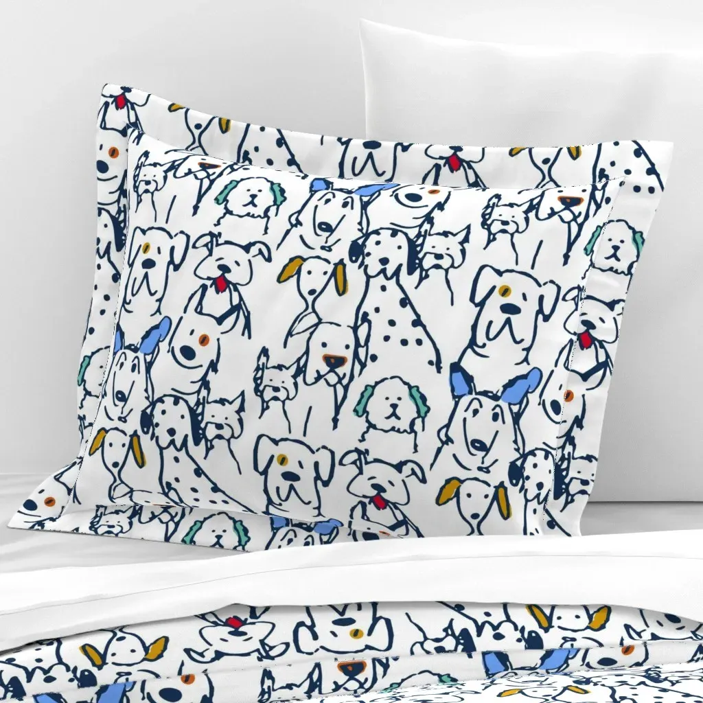 Doodle Dogs Standard Flanged Cushion Cover - White, Cotton Sateen product