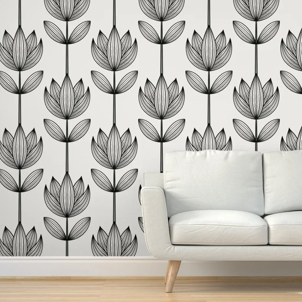 Doodle Flower 02 Peel and Stick Wallpaper - Black product